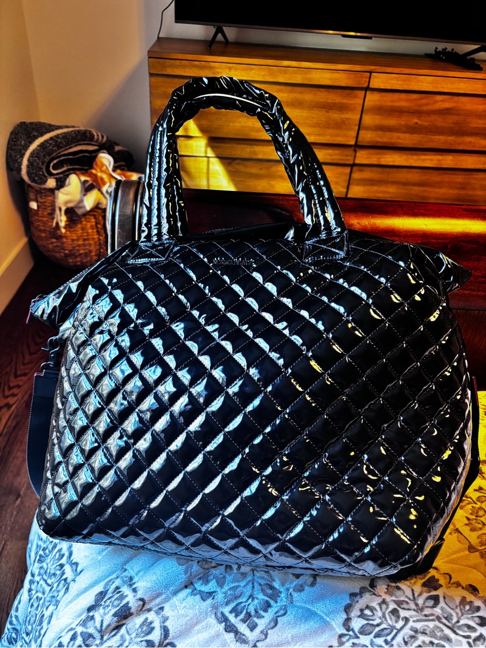 MZ Wallace Quilted Lacquer Tote in Black - Picture 5 of 12